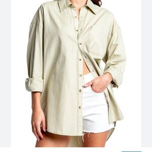 Free People The Freddie Tan khaki Castle wall color Oversized Button Down XS